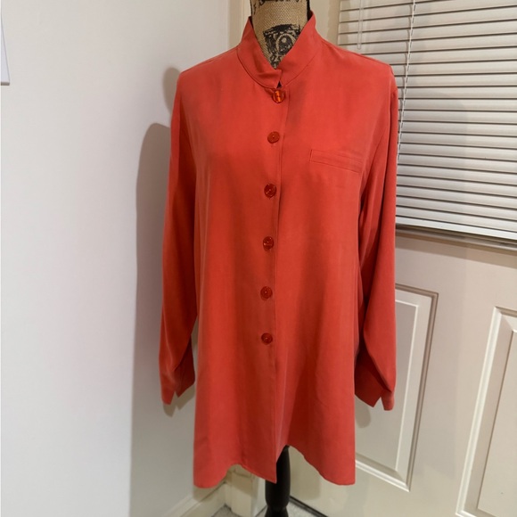 Coldwater Creek Tops - Coldwater Creek  NWT 100% silk orange button down long sleeve long shirt size XL